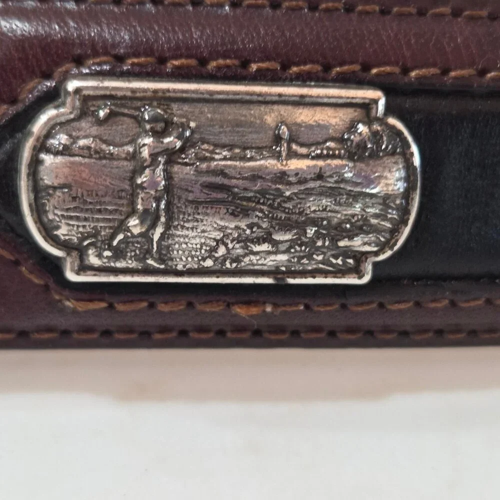 Onyx By Brighton Mens Size 42 Belt Brown & Black‎ Leather Golf Scenes Golf Belt